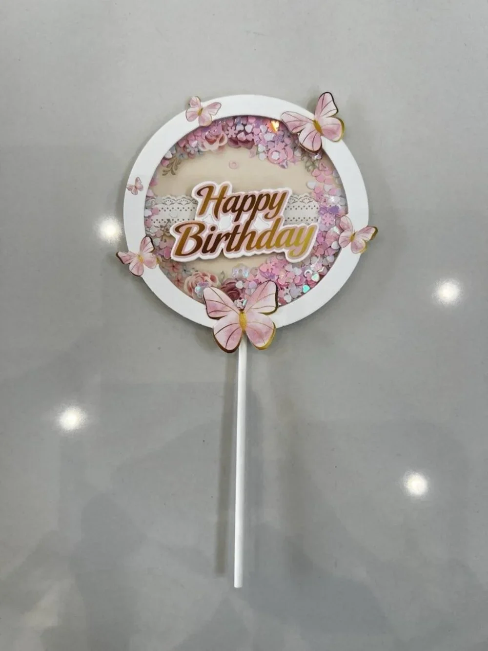 Butterfly Sequin Cake Topper Round NEW Confetti Birthday Decoration Party Pretty